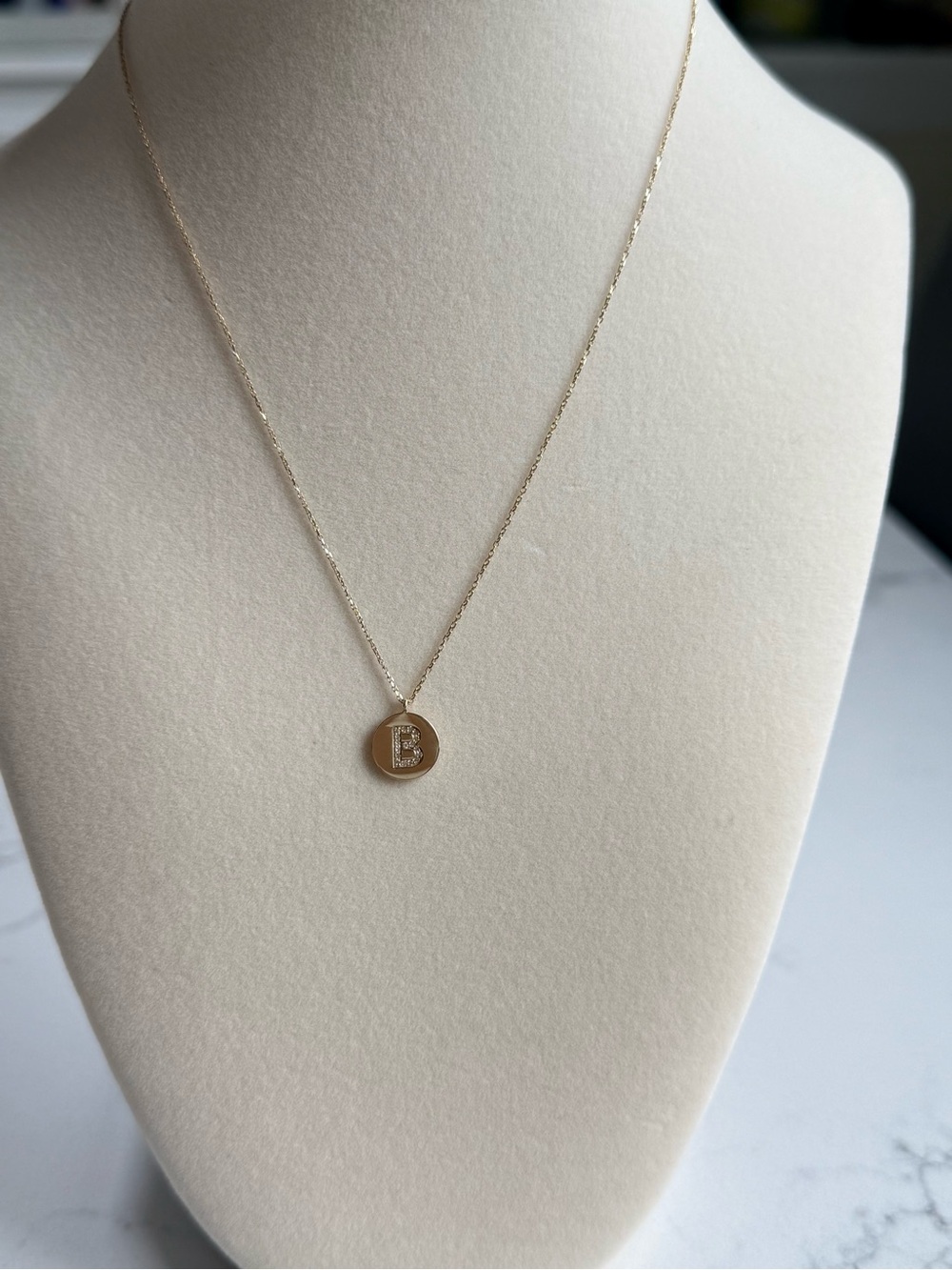 Gold Initial B Pavé Disc Necklace - Classic Women's Pendant